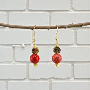 Red Imperial Jasper Earrings Sea Sediment Gemstones Gold Plated Earwires